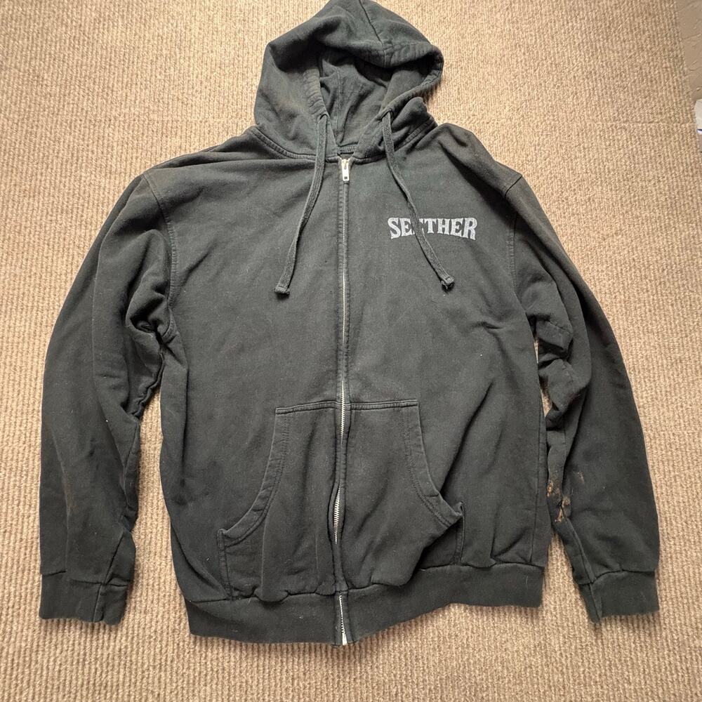 Vintage Thrashed Seether Remedy Zip Up Hoodie Black size large